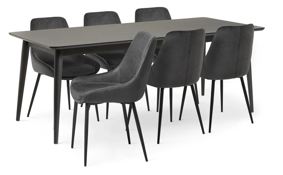 Edge - Matgrupp med 6 stolar Leon - Grå