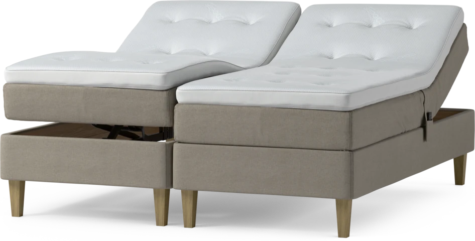 Delux Sense - Ställbar säng, dubbelsäng med bäddmadrass och sängben - Beige
