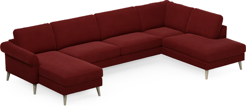 Bridge - 3-sits soffa med schäslong vänster och divan höger - Röd