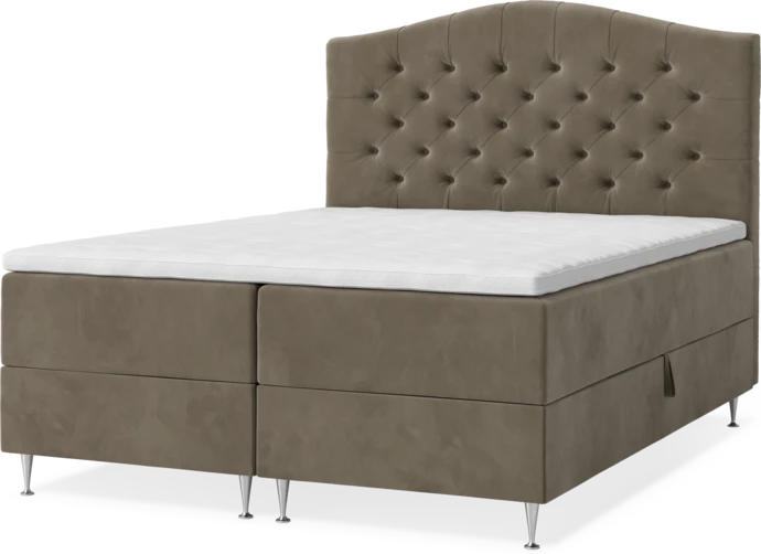 New York, Förvaringssäng, dubbelsäng med bäddmadrass, sängben och sänggavel välvd