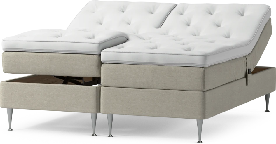 Delux Sense - Ställbar säng, dubbelsäng med bäddmadrass och sängben - Beige