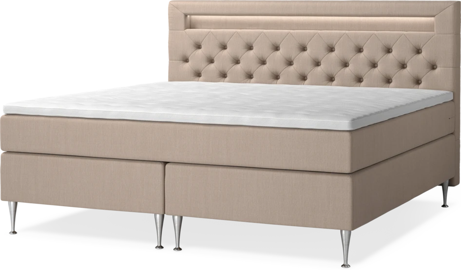 New York - Kontinentalsäng, dubbelsäng med bäddmadrass, sängben och sänggavel LED - Beige