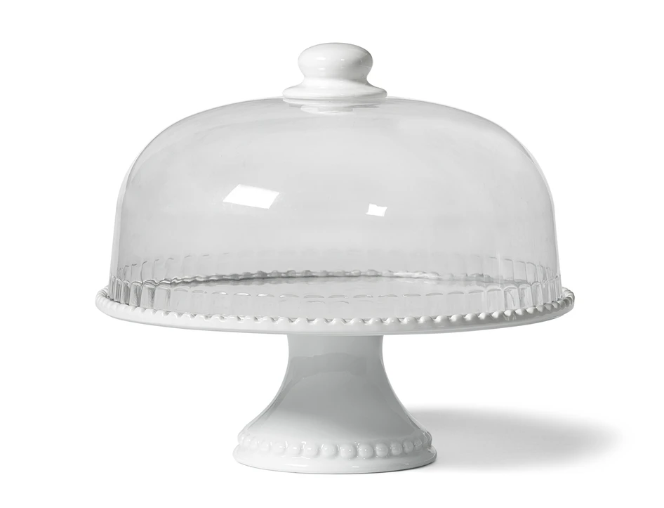 Gateau - Tårtfat, H 25 Ø 28 cm - Vit