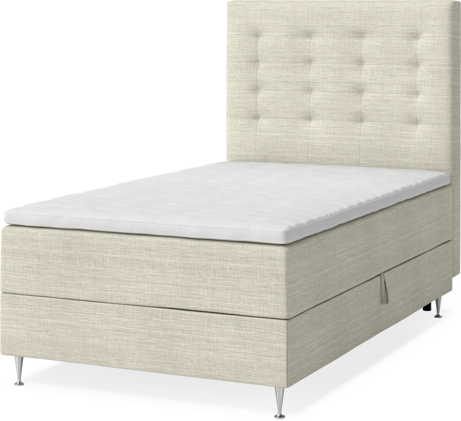 New York - Förvaringssäng, enkelsäng med bäddmadrass, sängben och sänggavel trensad - Beige