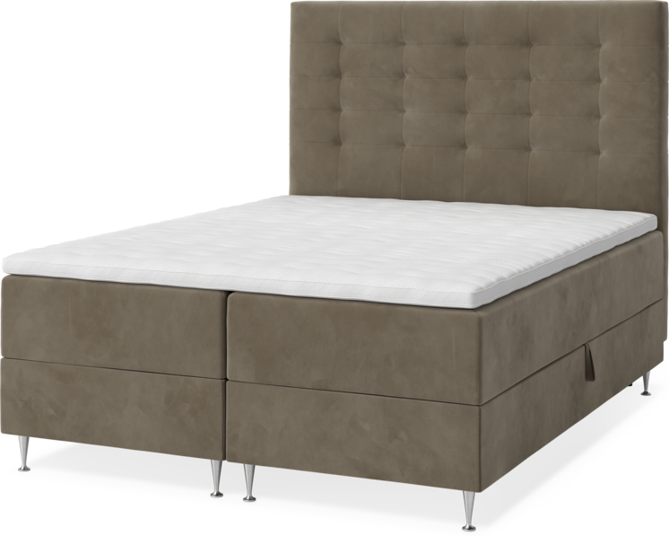 New York - Förvaringssäng, dubbelsäng med bäddmadrass, sängben och sänggavel trensad - Brun