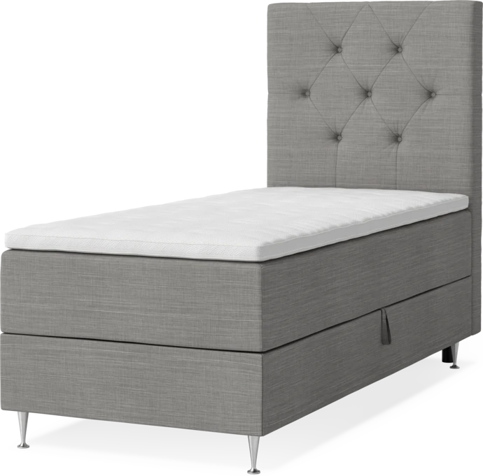 New York, Förvaringssäng, enkelsäng med bäddmadrass, sängben och sänggavel pikerad