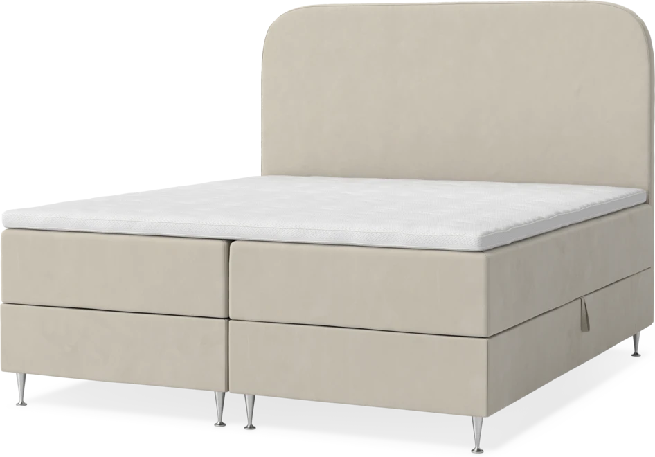 New York - Förvaringssäng, dubbelsäng med bäddmadrass, sängben och sänggavel slät - Beige