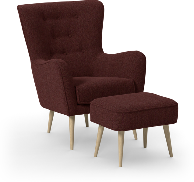 Cordelia - Fåtölj med fotpall - Röd