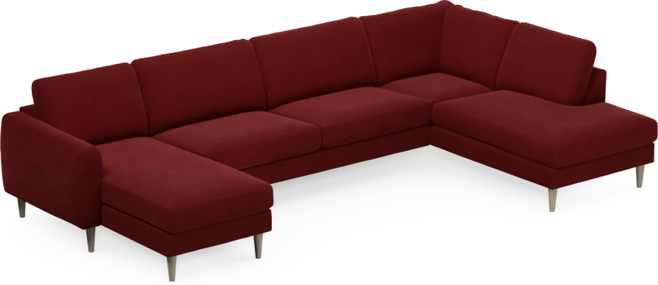 Bridge - 3-sits soffa med schäslong vänster och divan höger - Röd