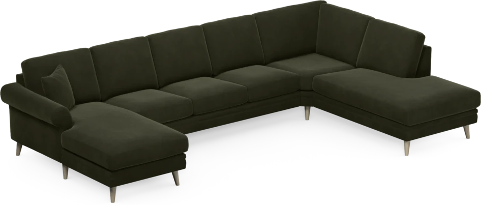 Eden - 3-sits soffa med schäslong vänster och divan höger - Grön