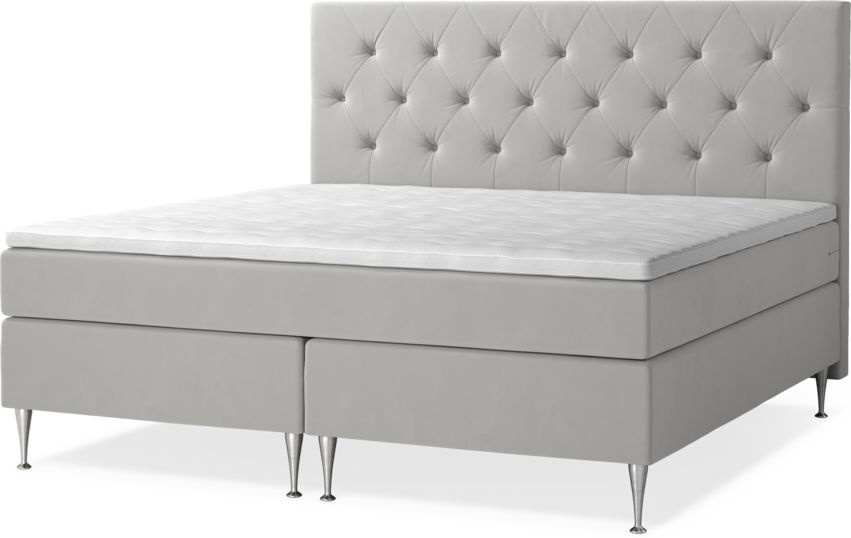 New York - Kontinentalsäng, dubbelsäng med bäddmadrass, sängben och sänggavel pikerad - Grå