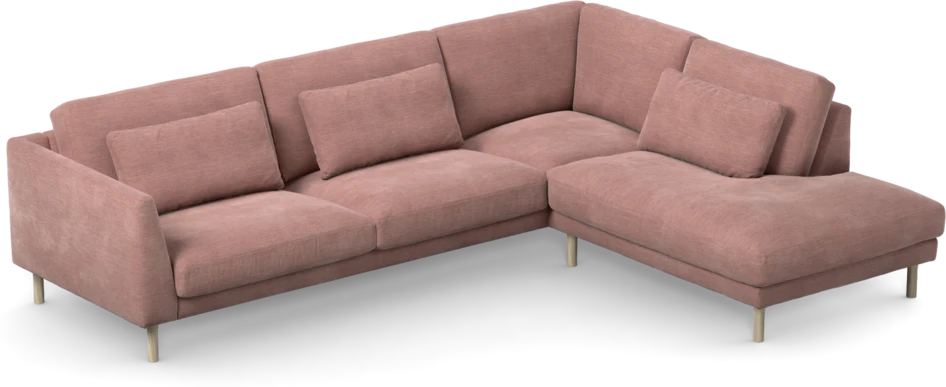 Willow - 3-sits soffa med divan höger, fast klädsel - Rosa