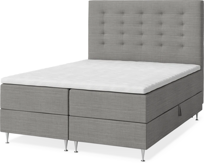 New York, Förvaringssäng, dubbelsäng med bäddmadrass, sängben och sänggavel trensad