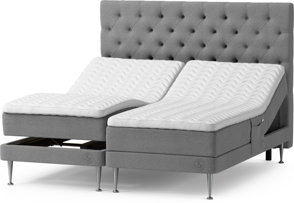 Särö Comfort - Ställbar säng, dubbelsäng med bäddmadrass, sängben och Pikerad XL sänggavel