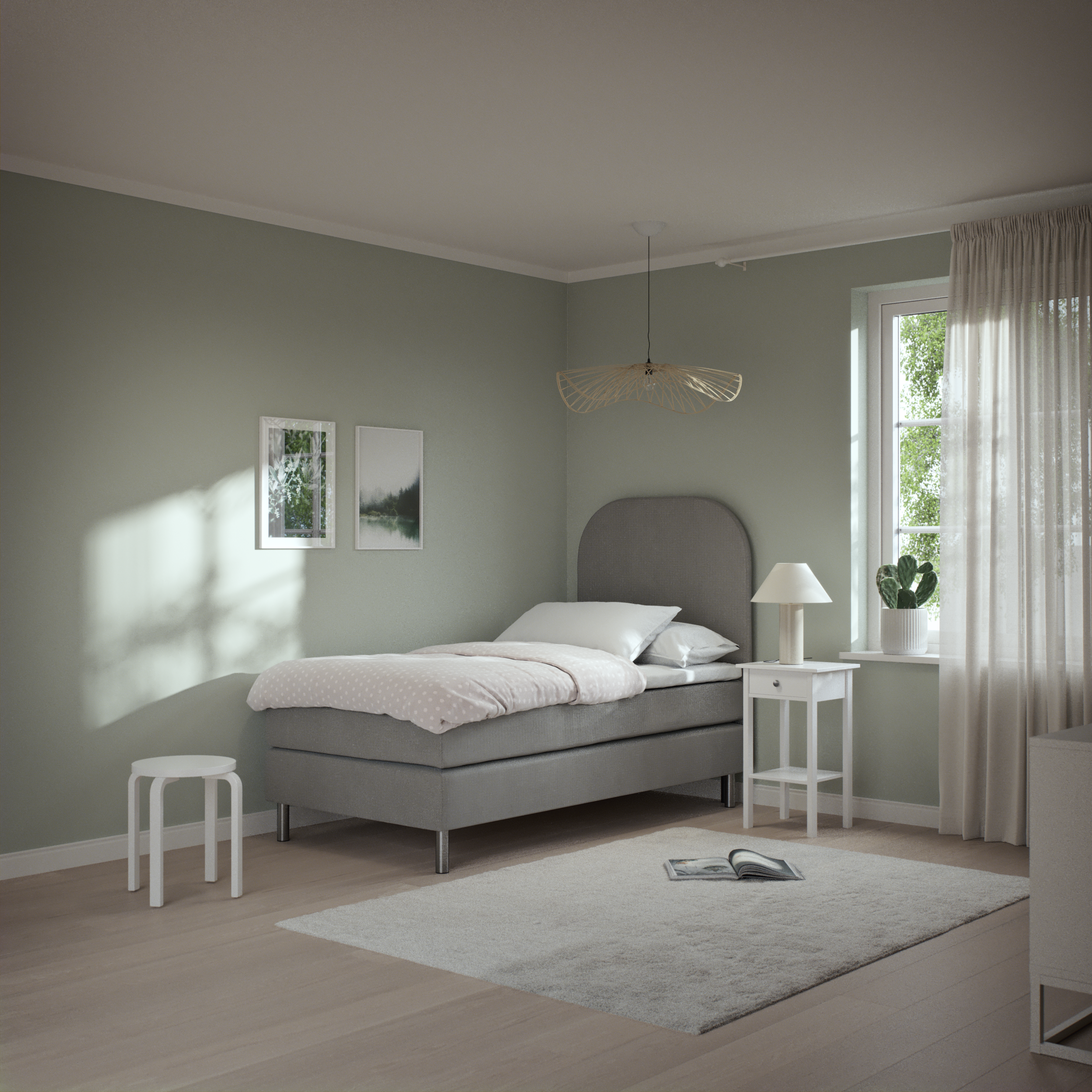 Roma Family, Kontinentalsäng, enkelsäng med bäddmadrass och sänggavel slät, B 105-140