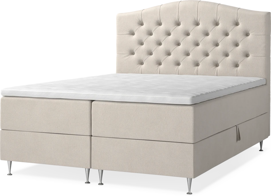 New York - Förvaringssäng, dubbelsäng med bäddmadrass, sängben och sänggavel välvd - Beige