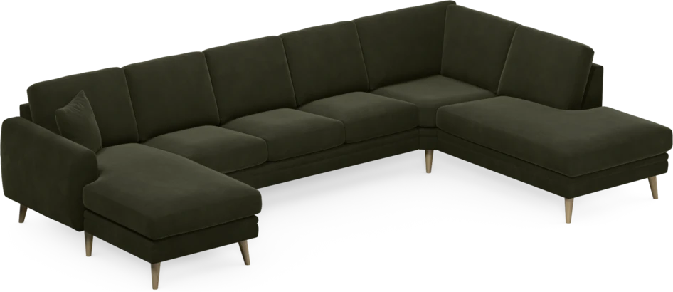 Eden - 3-sits soffa med schäslong vänster och divan höger - Grön