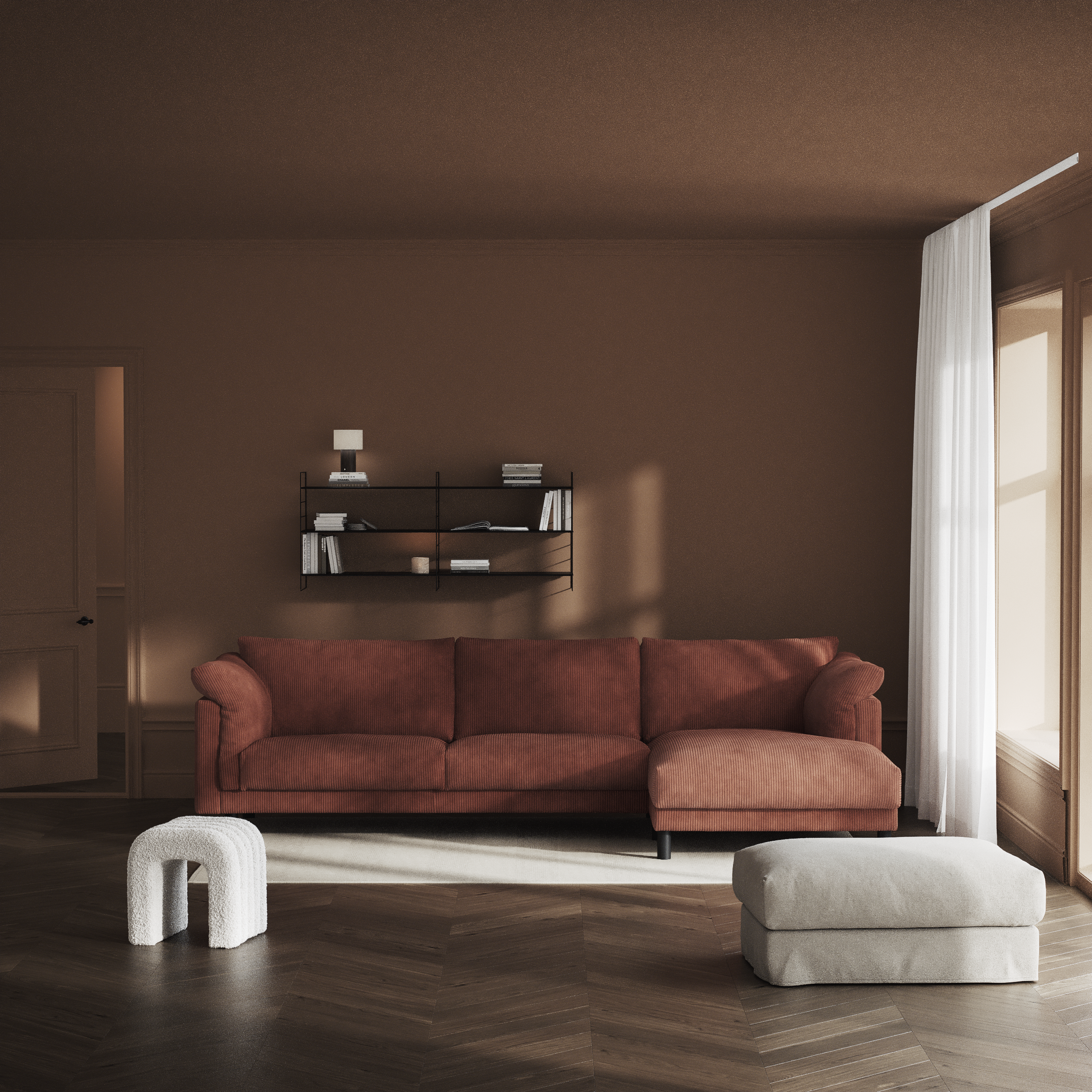 Cherrie, 3-sits soffa med schäslong höger, fast klädsel