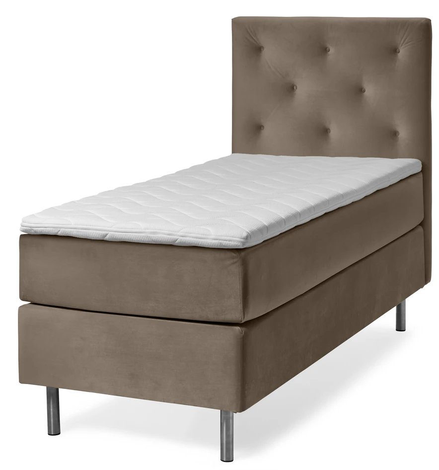 Pisa Grand - Kontinentalsäng, enkelsäng med bäddmadrass och sänggavel - Brun