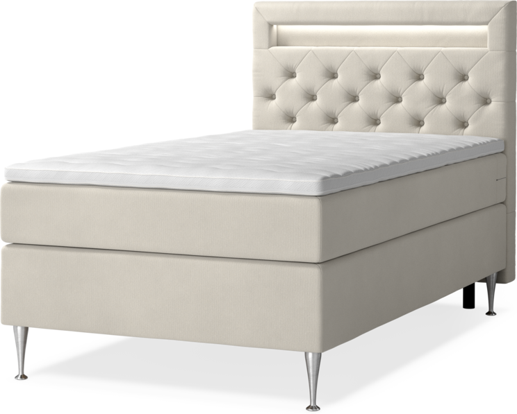 New York Supreme - Kontinentalsäng, enkelsäng med bäddmadrass och sänggavel LED - Beige