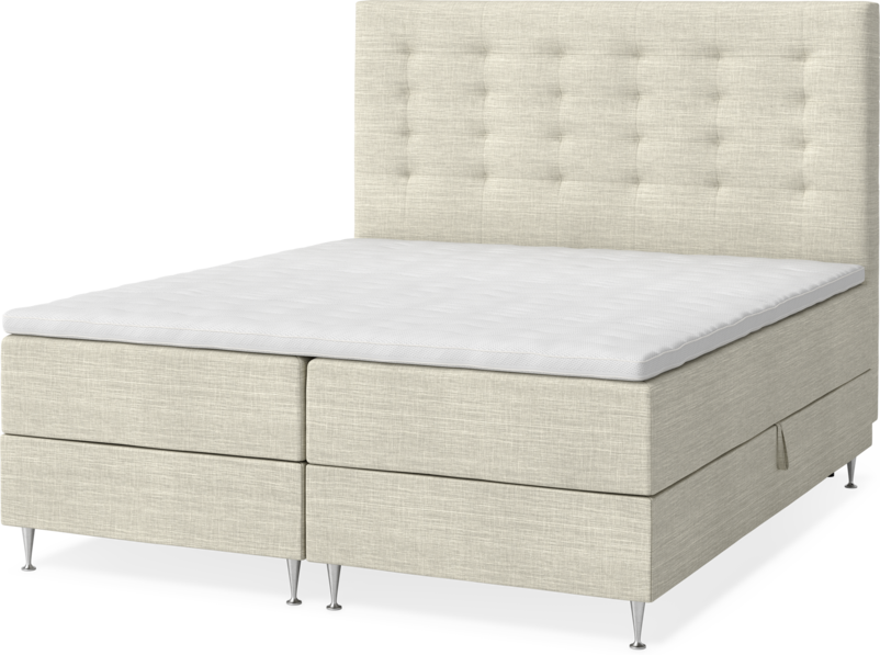 New York - Förvaringssäng, dubbelsäng med bäddmadrass och sänggavel trensad - Beige
