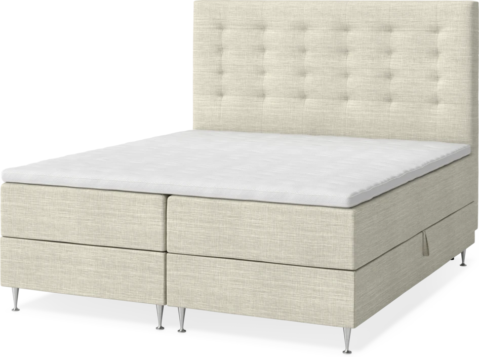 New York - Förvaringssäng, dubbelsäng med bäddmadrass, sängben och sänggavel trensad - Beige