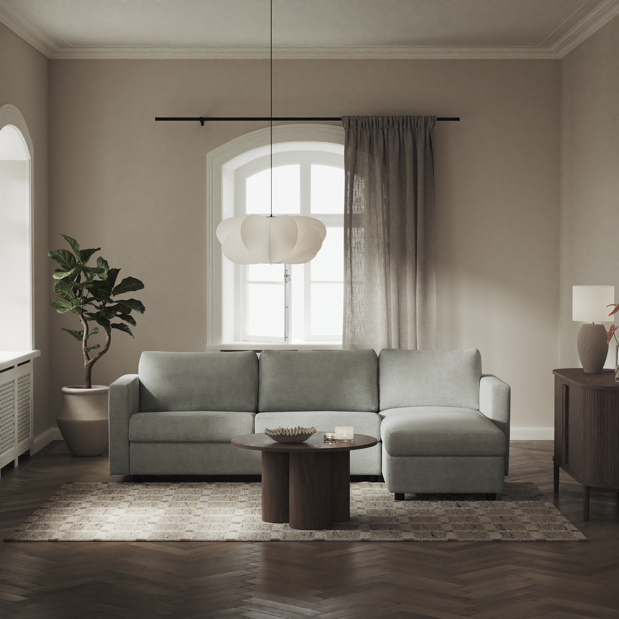 Lindö - Bäddsoffa 2,5-sits med schäslong, vändbar - inspiration