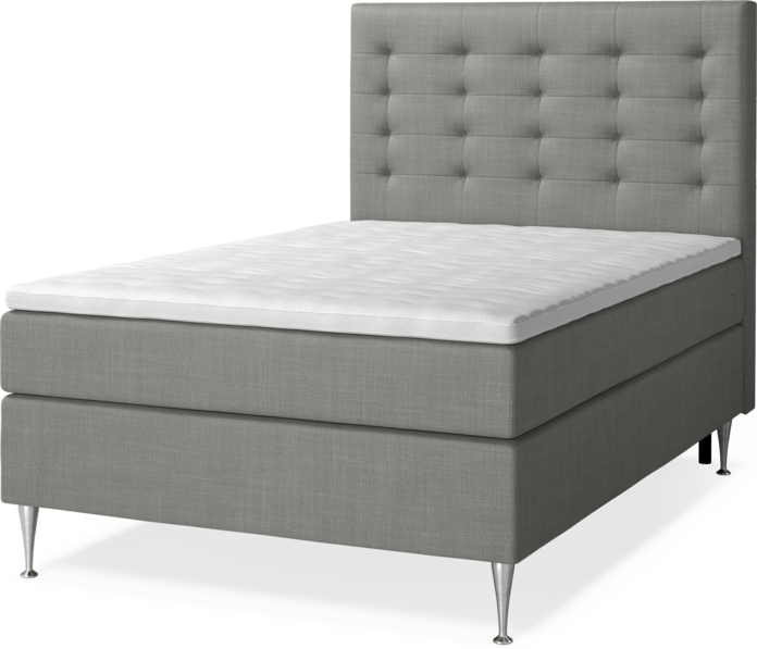 New York Supreme - Kontinentalsäng, enkelsäng med bäddmadrass, sängben och sänggavel trensad - Grå