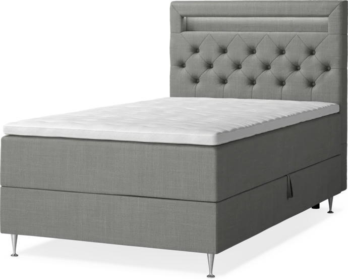 New York, Förvaringssäng, enkelsäng med bäddmadrass, sängben och sänggavel LED