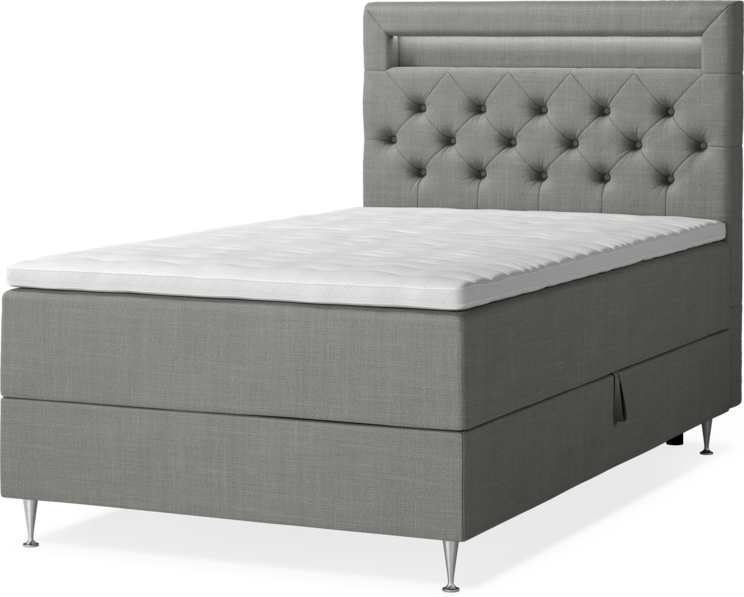 New York - Förvaringssäng, enkelsäng med bäddmadrass, sängben och sänggavel LED - Grå