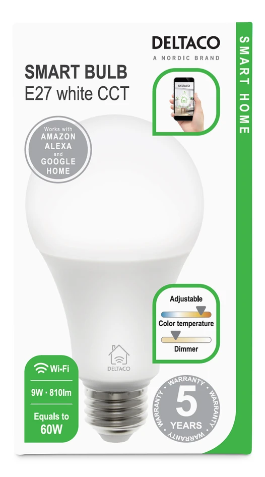 Smarta hem - Ljuskälla Smart LED, E27, lm 810, dimbar - Vit