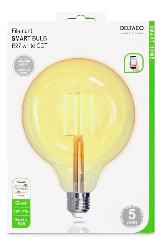 Smarta hem - Ljuskälla Smart LED, E27, lm 470, dimbar - Gul
