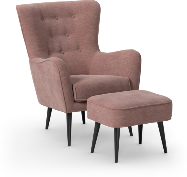 Cordelia - Fåtölj med fotpall - Rosa