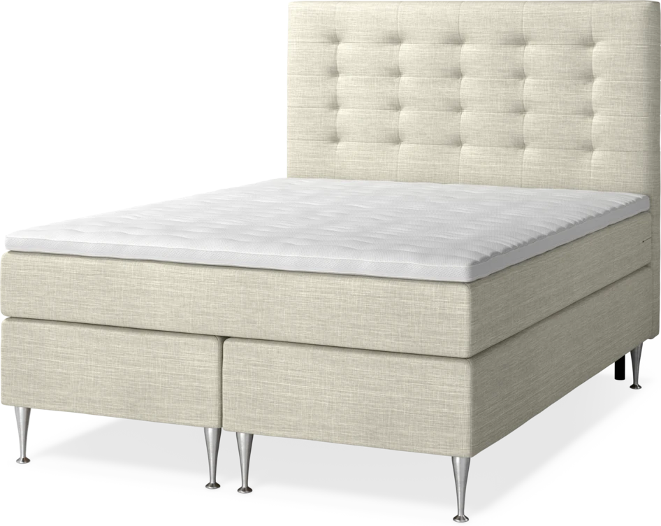 New York Supreme - Kontinentalsäng, dubbelsäng med bäddmadrass, sängben och sänggavel trensad - Beige