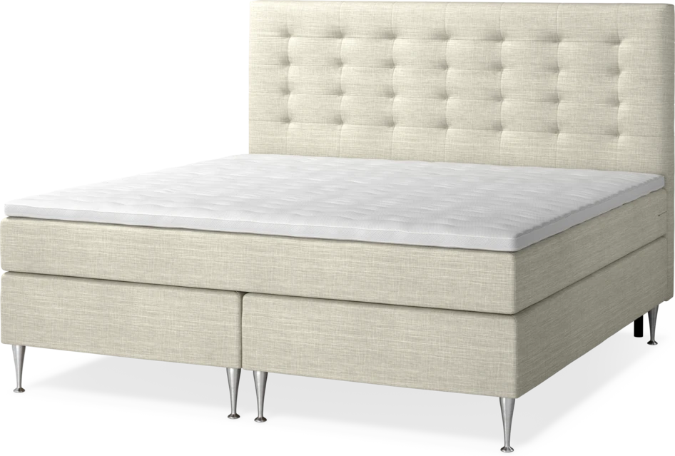 New York - Kontinentalsäng, dubbelsäng med bäddmadrass, sängben och sänggavel trensad - Beige