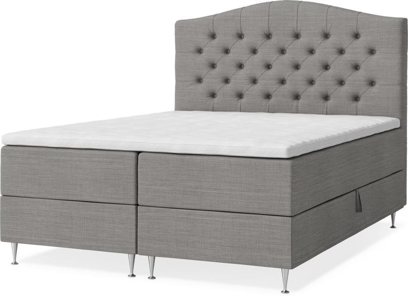 New York - Förvaringssäng, dubbelsäng med bäddmadrass, sängben och sänggavel välvd - Grå