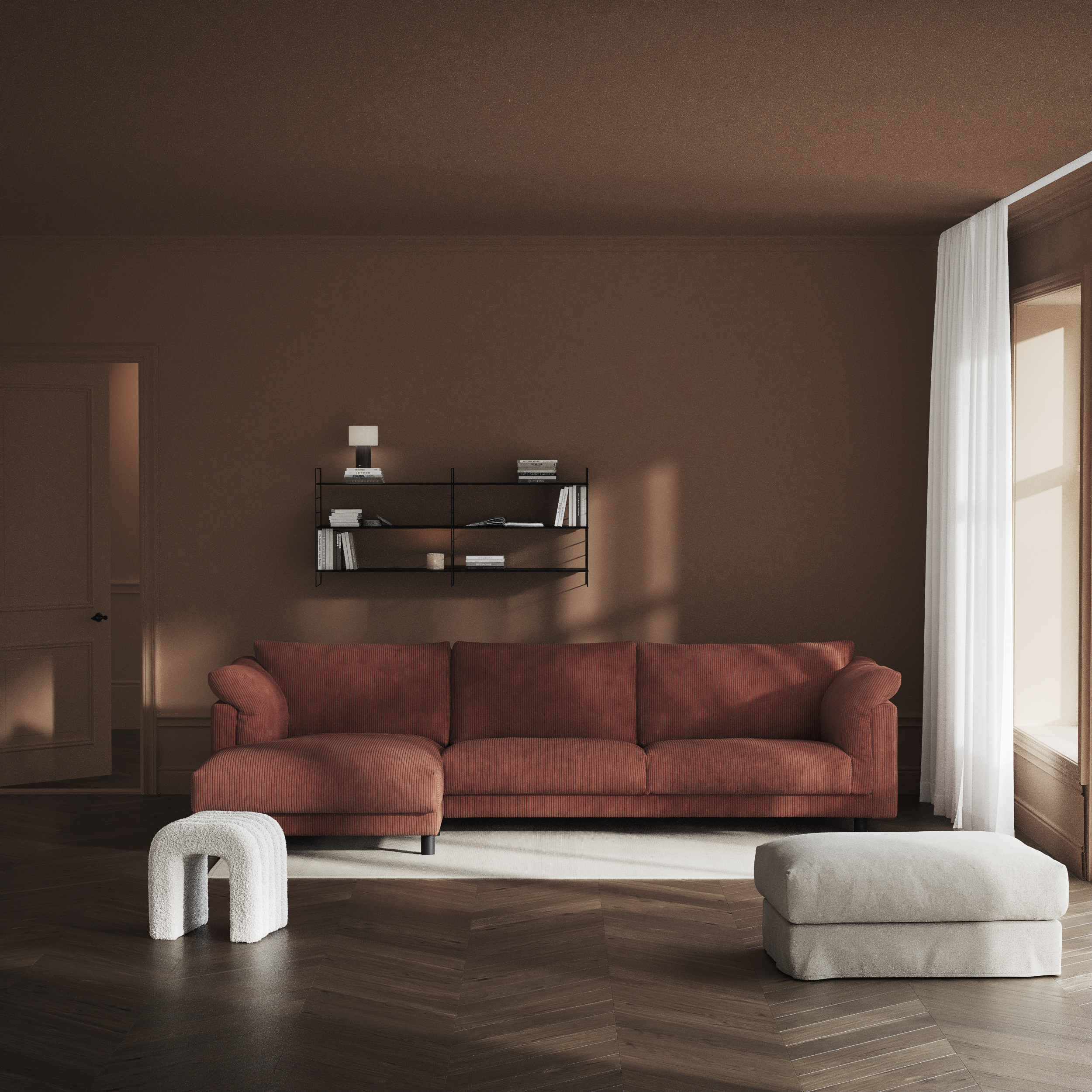 Cherrie, 3-sits soffa med schäslong vänster, fast klädsel