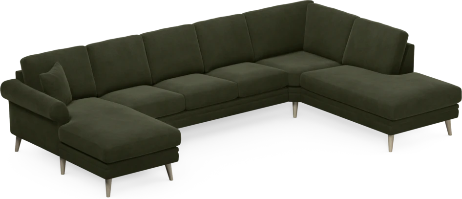Eden - 3-sits soffa med schäslong vänster och divan höger - Grön