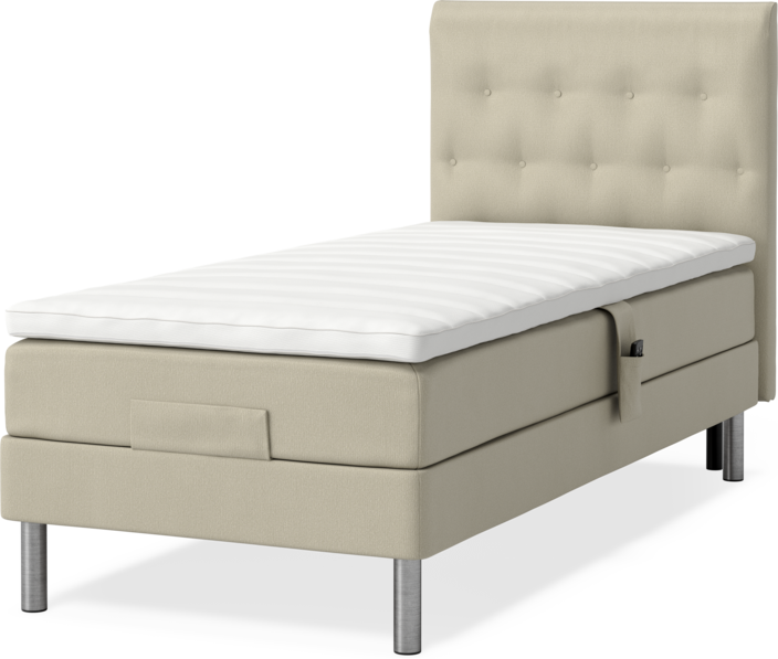 Roma Family - Ställbar säng, enkelsäng med bäddmadrass och sänggavel låg pikerad, B 90-120 - Beige