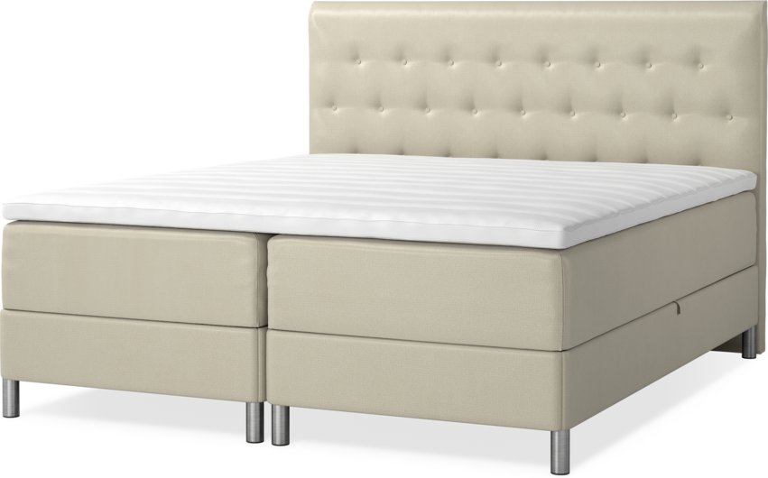 Roma Family - Förvaringssäng, dubbelsäng med bäddmadrass och pikerad sänggavel - Beige