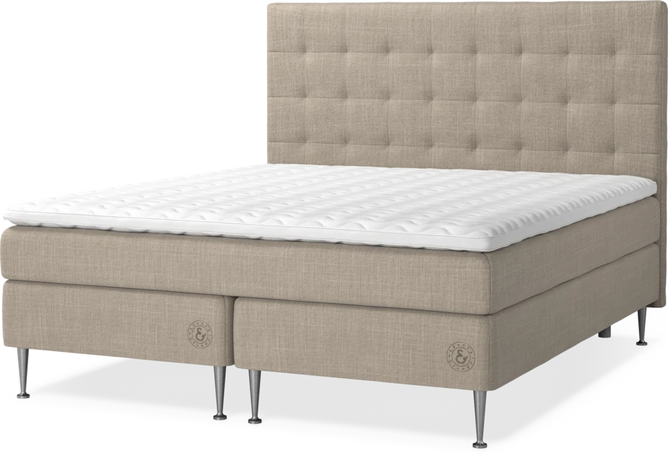 Asperö - Kontinentalsäng, dubbelsäng med bäddmadrass, sängben och sänggavel bris - Beige