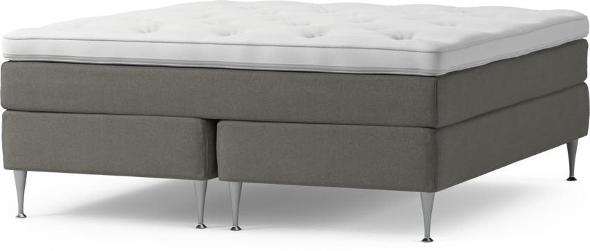 Delux Sense - Kontinentalsäng, dubbelsäng med bäddmadrass och sängben - Grå