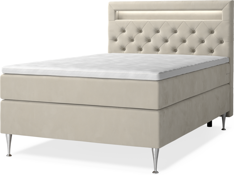 New York - Kontinentalsäng, enkelsäng med bäddmadrass och sänggavel LED - Beige