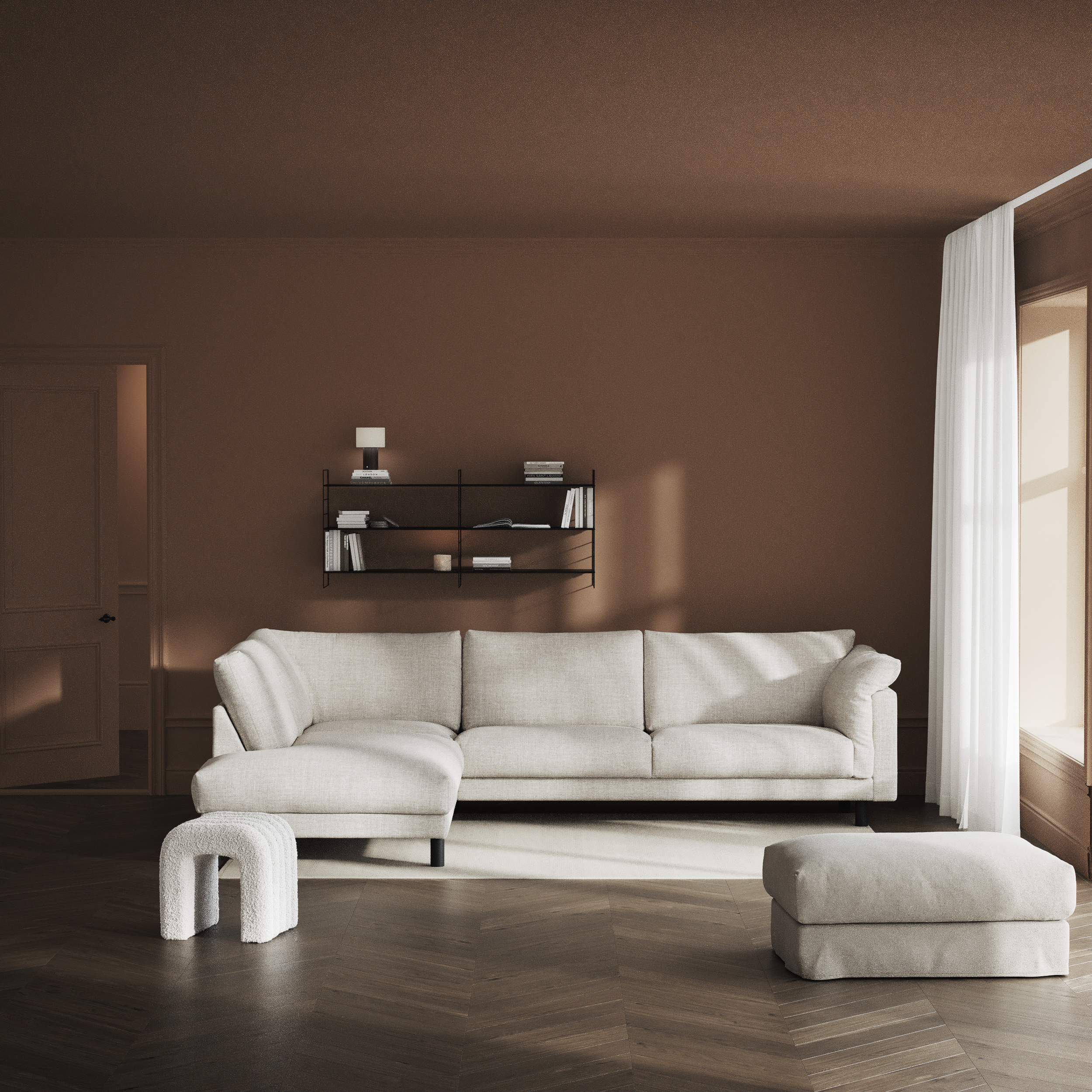 Cherrie, 3-sits soffa med divan vänster, fast klädsel