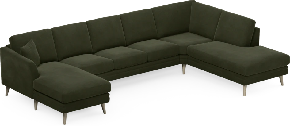 Eden - 3-sits soffa med schäslong vänster och divan höger - Grön