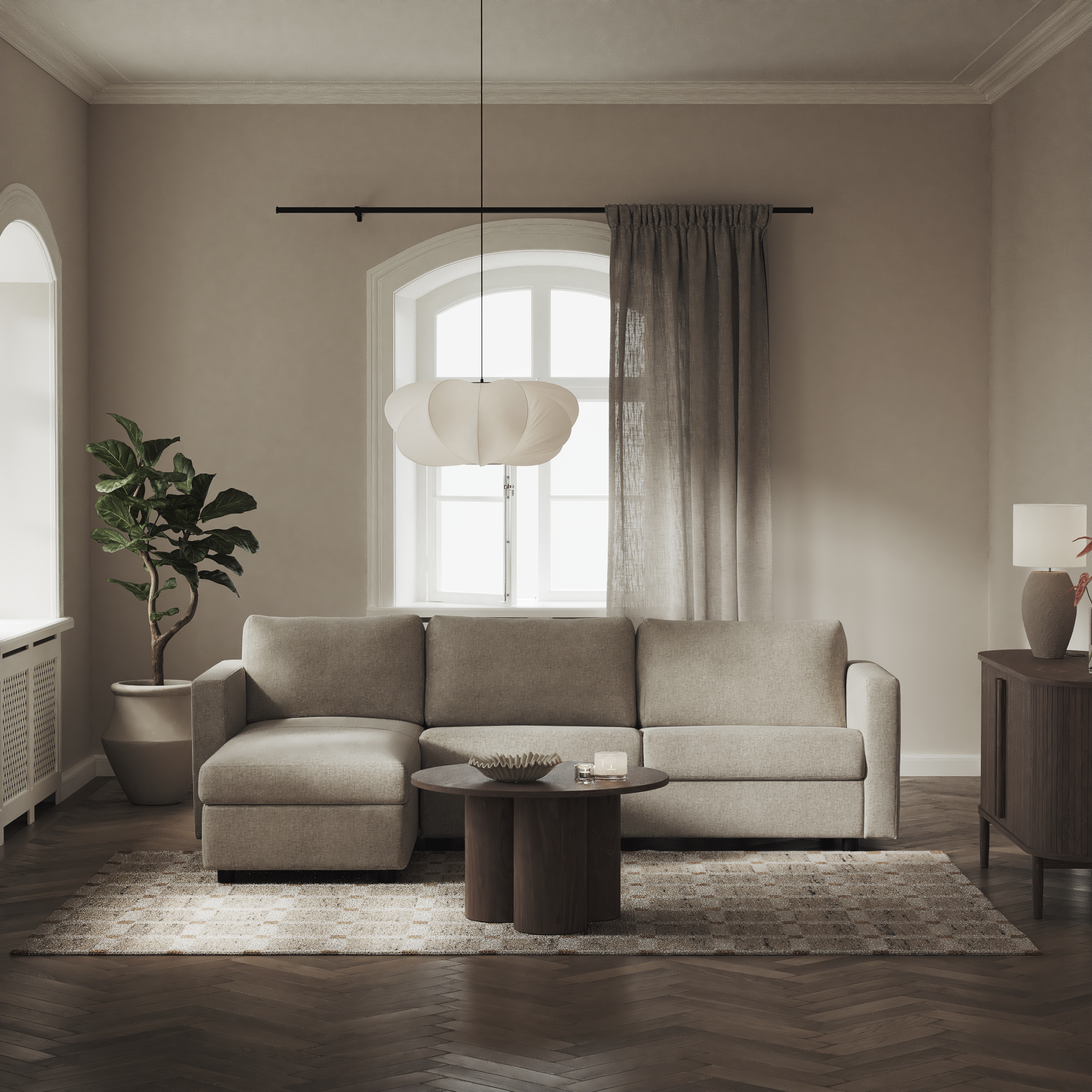 Lindö - Bäddsoffa 2,5-sits med schäslong, vändbar - inspiration