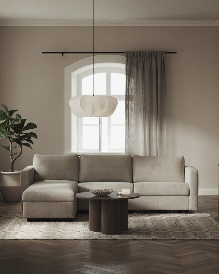 Lindö - Bäddsoffa 2,5-sits med schäslong, vändbar - inspiration