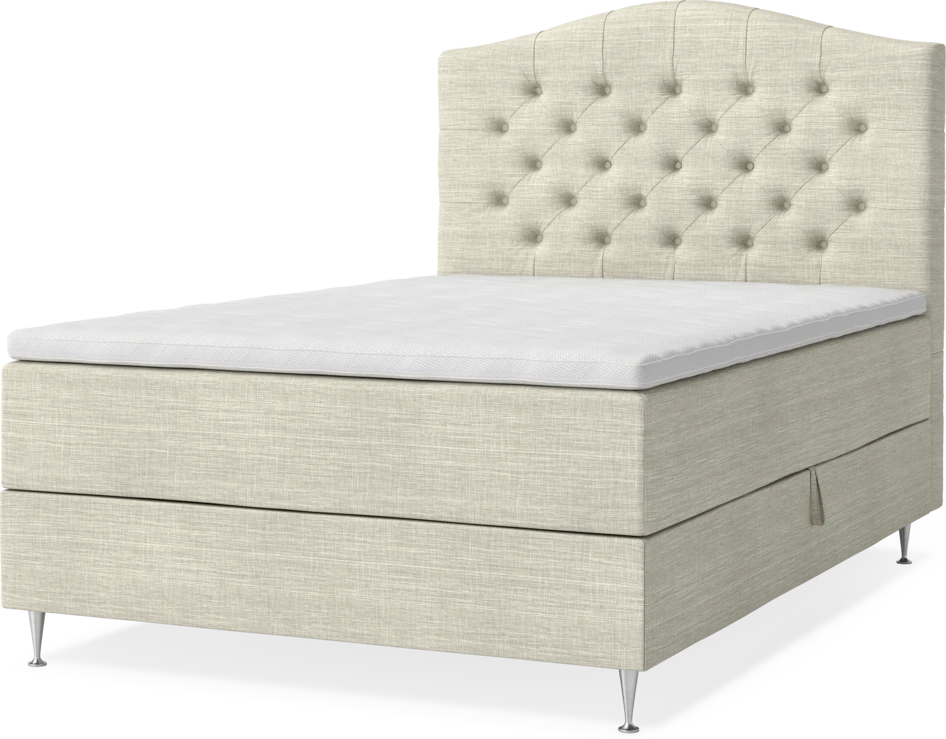 New York - Förvaringssäng, enkelsäng med bäddmadrass, sängben och sänggavel välvd - Beige