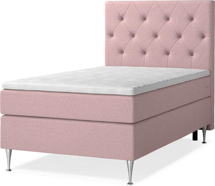 New York Supreme - Kontinentalsäng, enkelsäng med bäddmadrass, sängben och sänggavel pikerad - Rosa