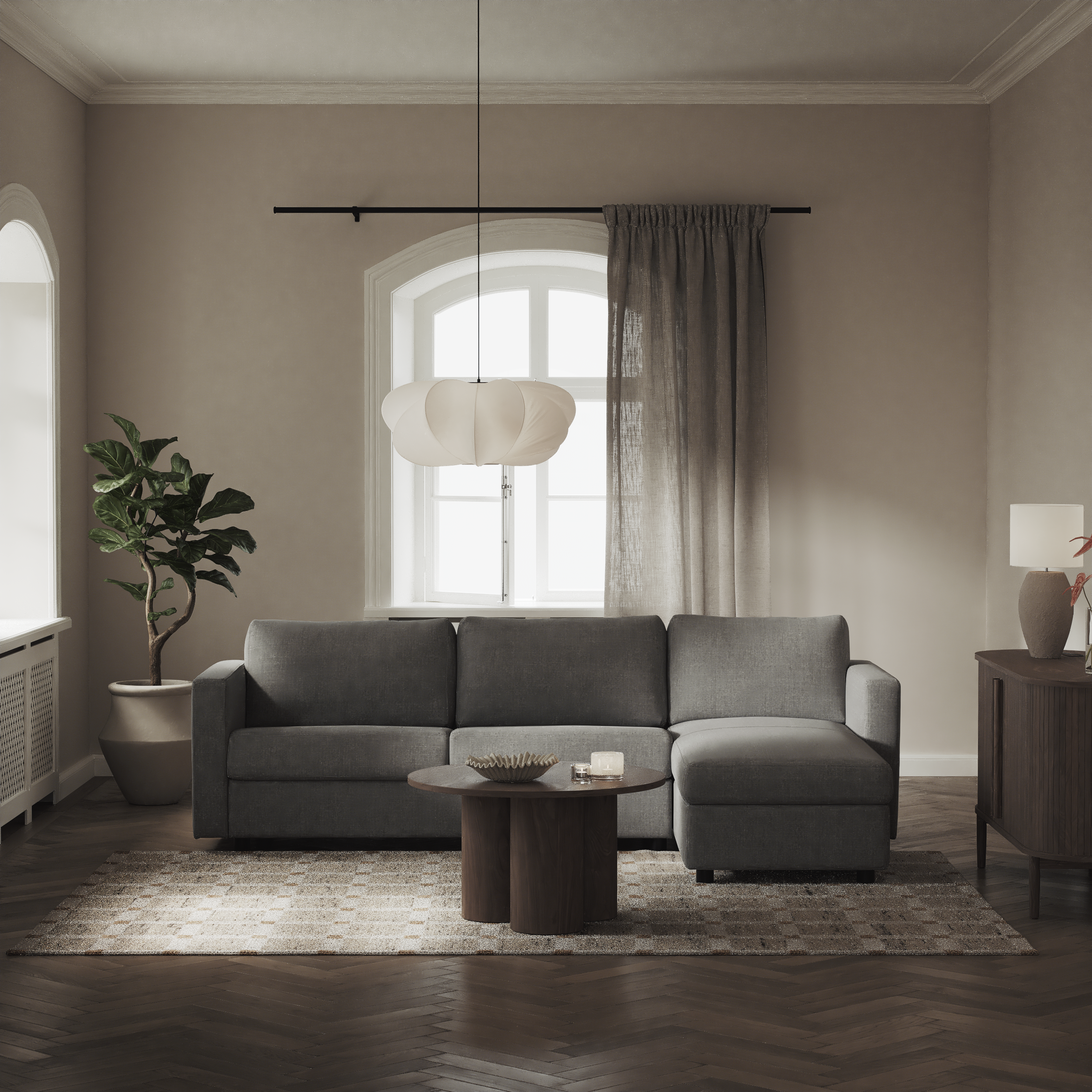 Lindö - Bäddsoffa 2,5-sits med schäslong, vändbar - inspiration